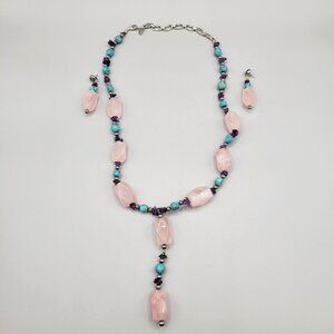 Relios Carolyn Pollack Rose Quartz Amethyst Turquoise 925 Necklace Earrings
